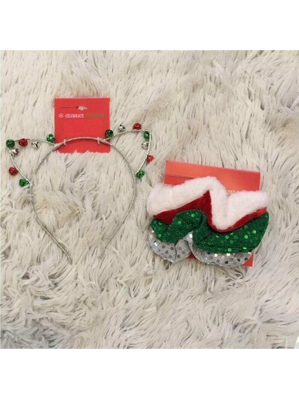 KOHL’S Celebrate Together Christmas cat ears headband set 3 scrunchies